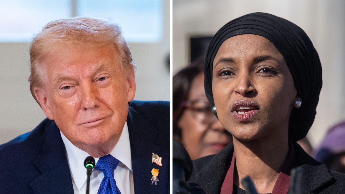 split photo of Donald Trump & Ilhan Omar