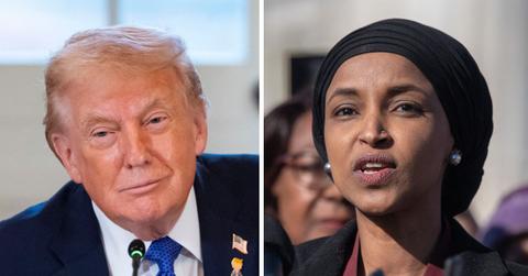 split photo of Donald Trump & Ilhan Omar