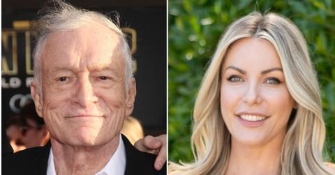 split image of Hugh Hefner and Crystal Harris