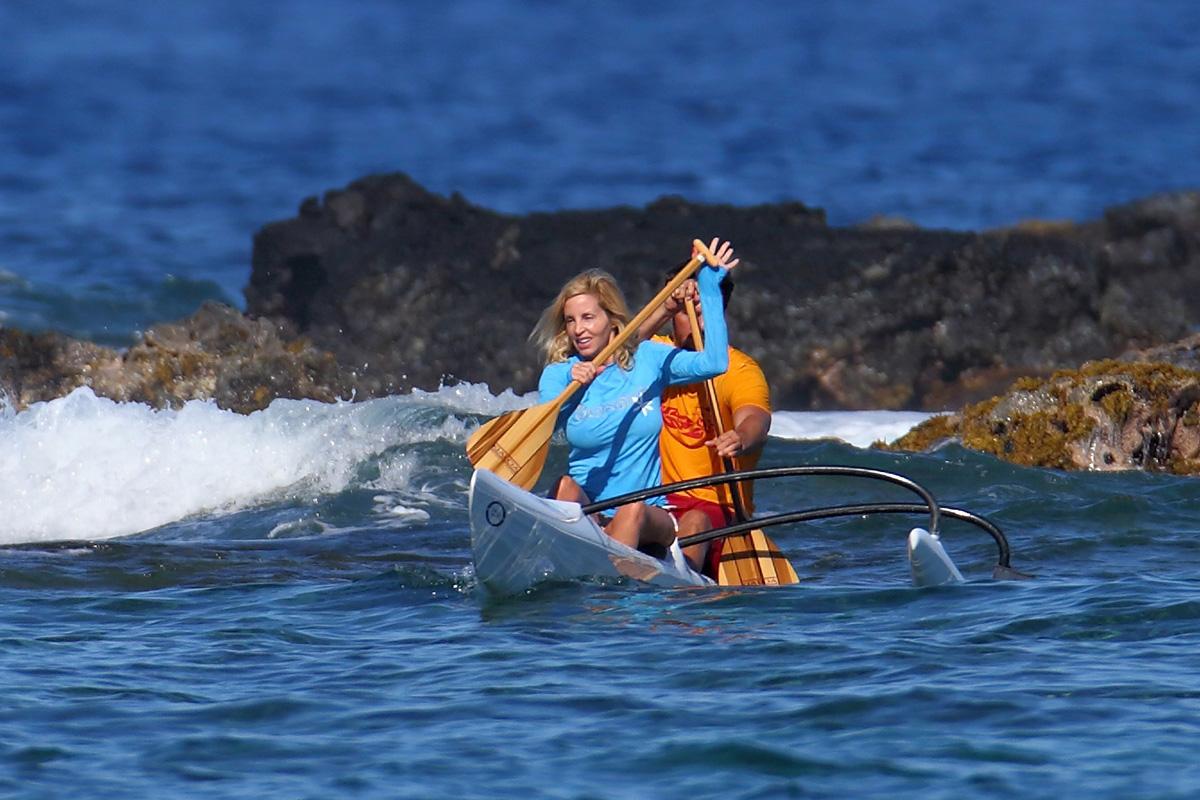 EXCLUSIVE: Real Housewives of Beverly Hills star Camille Grammar wears a skin tight top and bikini bottoms on vacation in Hawaii.