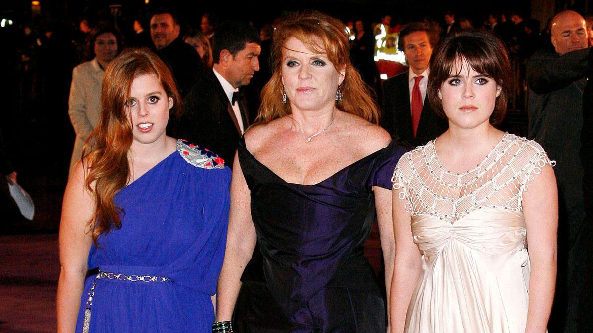image of princesses beatrice and Eugenie and Sarah ferguson