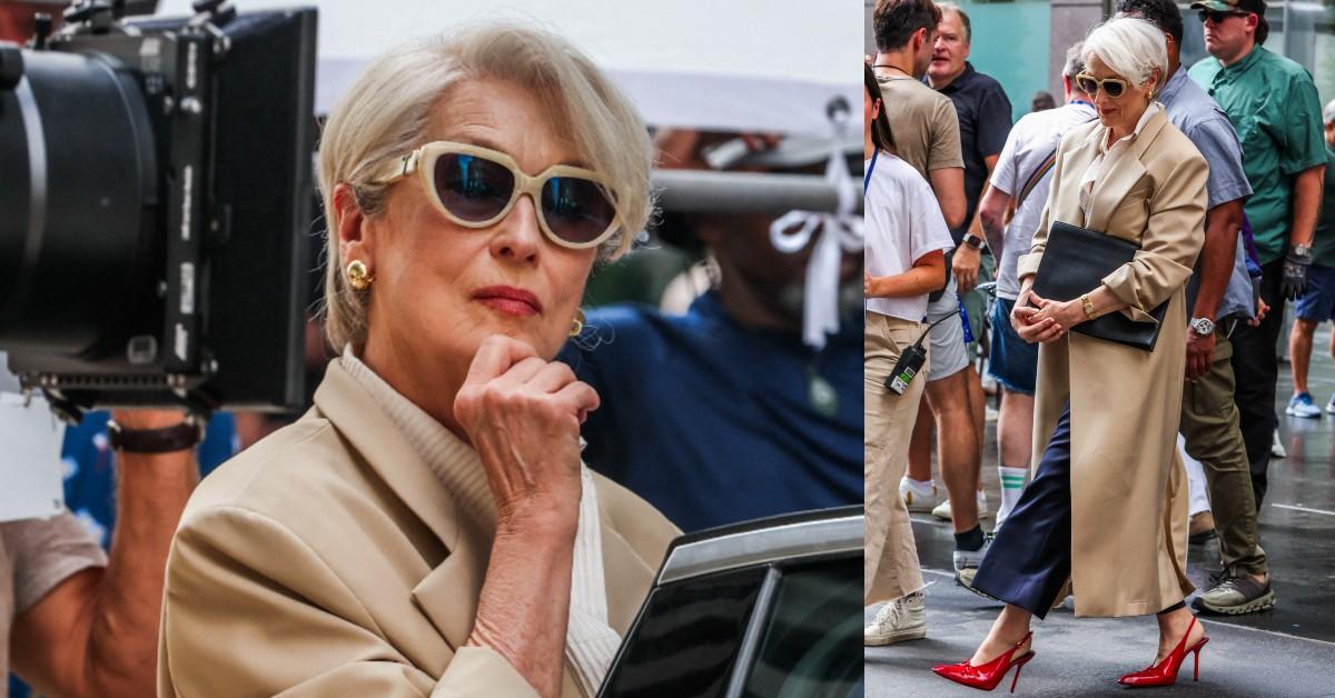 image of Meryl Streep added pointy red stilettos for a sassy touch. 