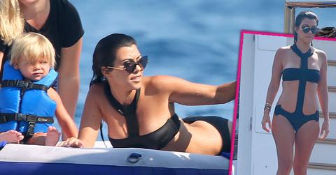 kourtney kardashian sexy black bikini vacation yacht photos