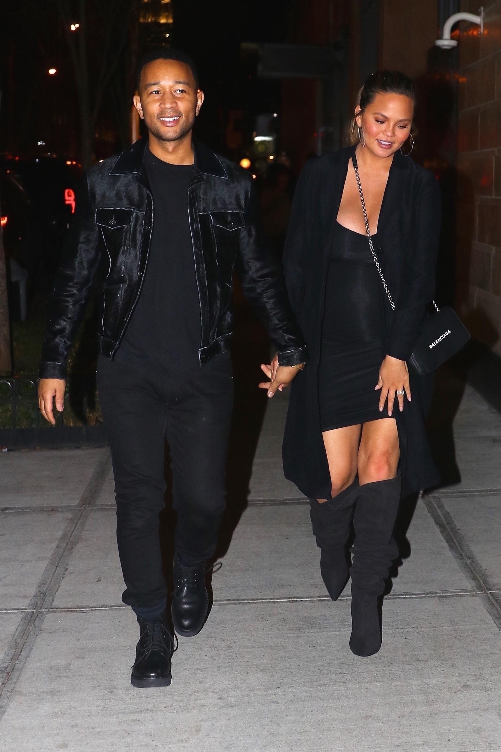 Pregnant Chrissy Teigen and John Legend head out to dinner in Brooklyn