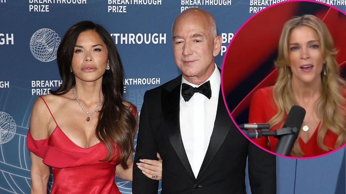 image of Jeff Bezos and Lauren Sanchez, inset Megyn Kelly