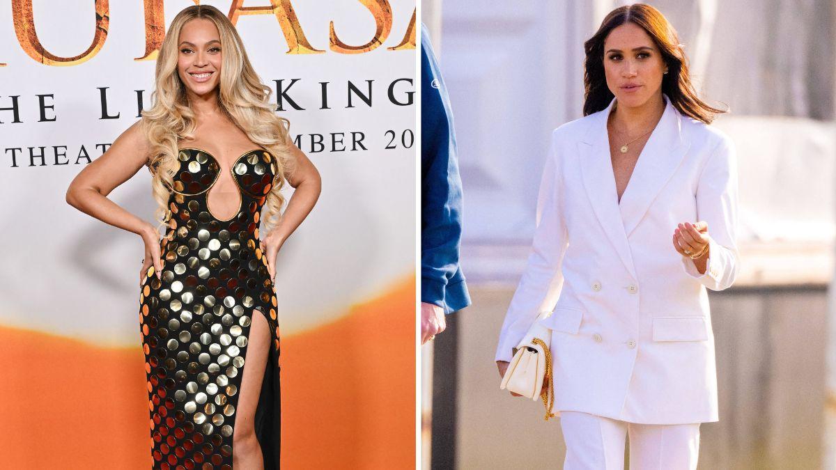 Split photo of Beyoncé and Meghan Markle.