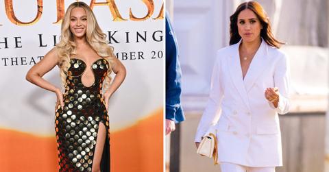Split photo of Beyoncé and Meghan Markle.