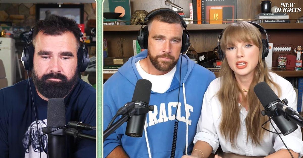 Composite Shot of Jason Kelce, Travis Kelce and Taylor Swift