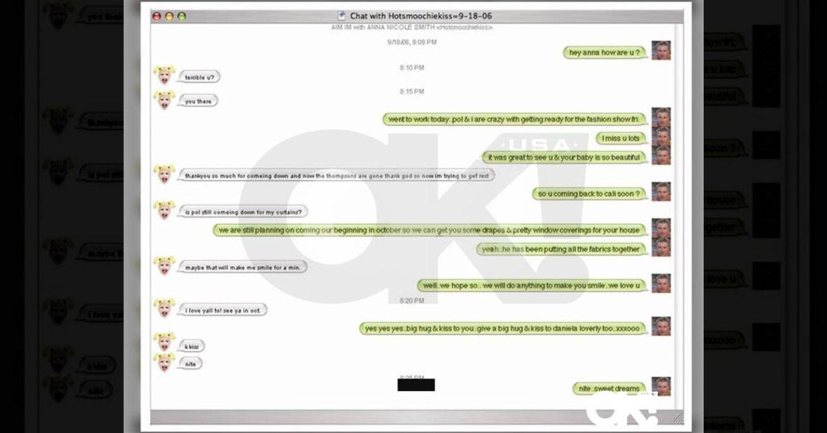 Photo of instant message between Patrik Simpson and Anna Nicole Smith