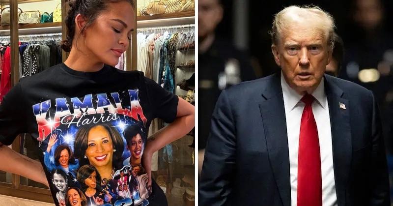 Composite photo of Chrissy Teigen and Donald Trump.