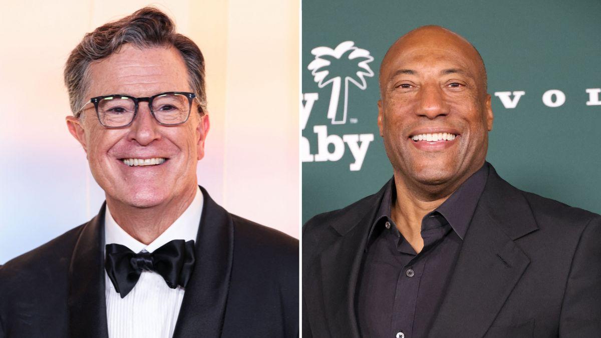 Composite photo of Stephen Colbert and Byron Allen.