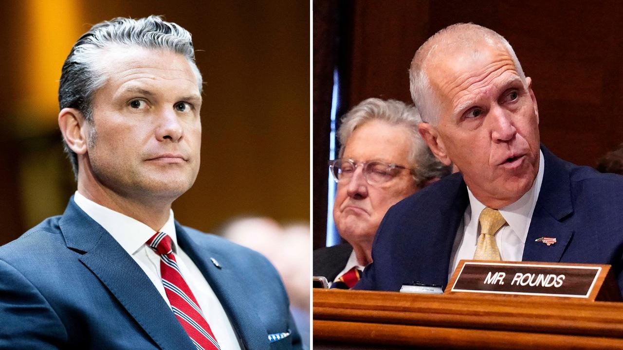 Split image of Pete Hegseth and Thom Tillis