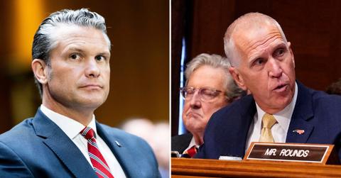 Split image of Pete Hegseth and Thom Tillis