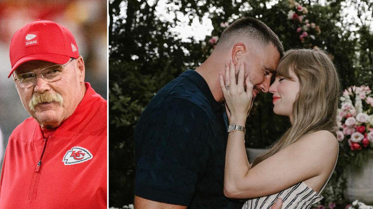 Photo of Andy Reid, Taylor Swift and Travis Kelce.