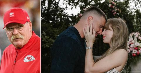 Photo of Andy Reid, Taylor Swift and Travis Kelce.