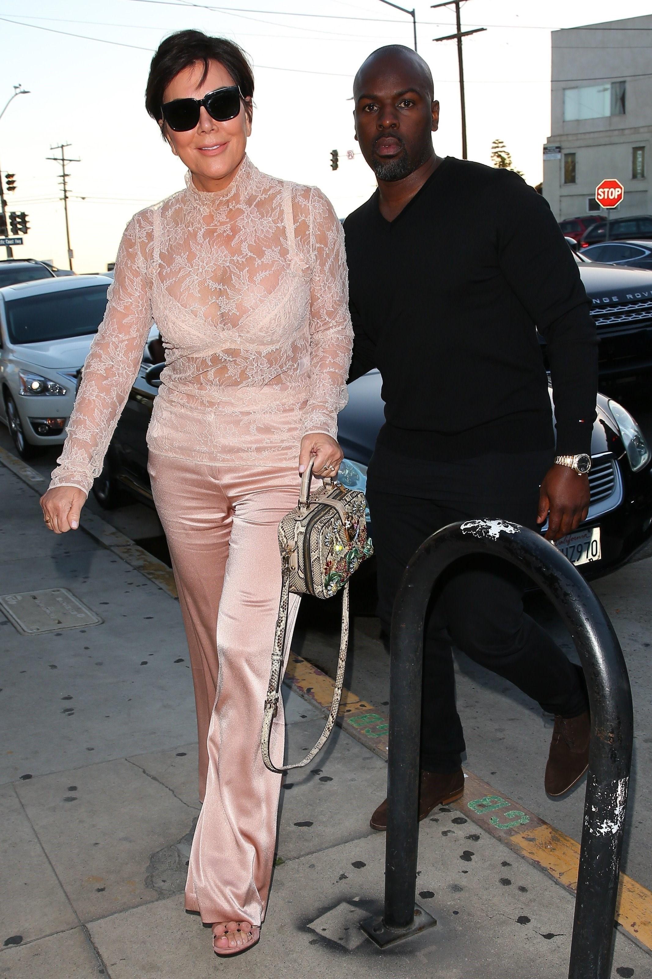 *EXCLUSIVE* Kris Jenner keeps it sheer in nude as she arrives for a dinner date with Corey Gamble