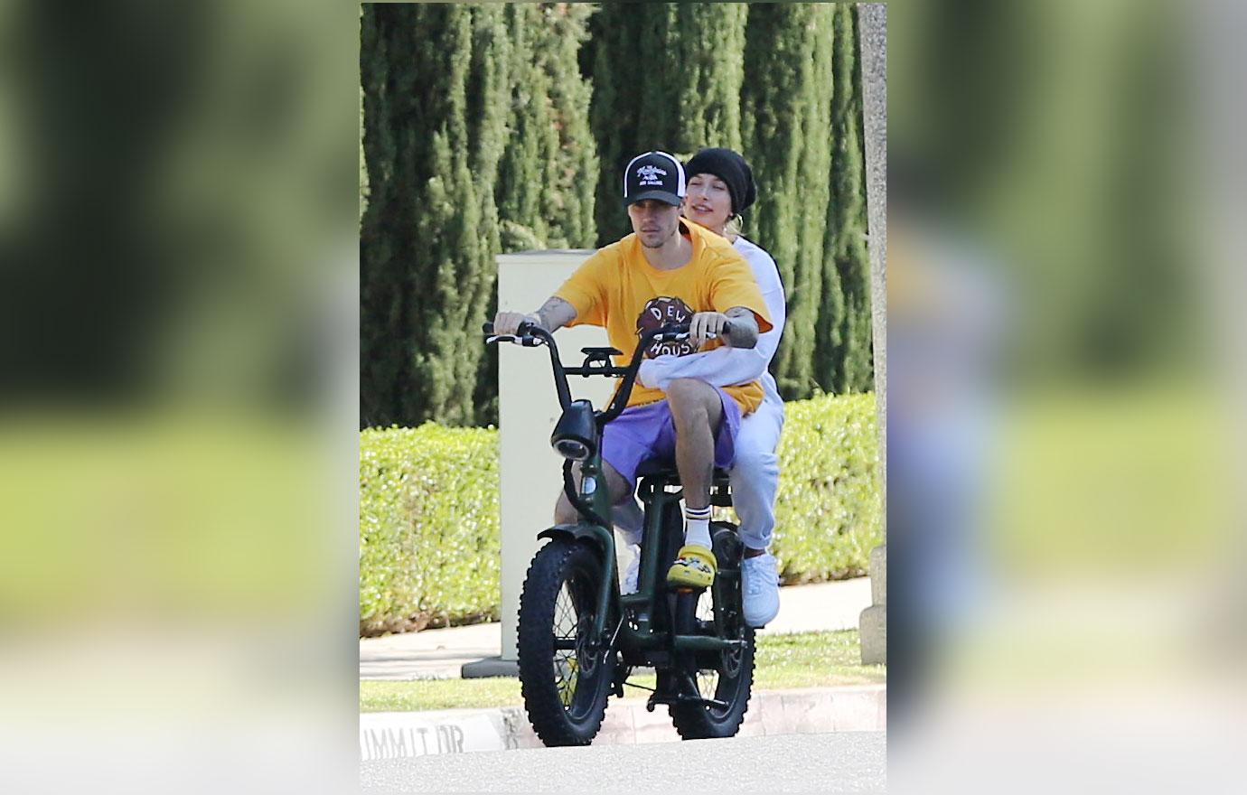 Justin Bieber and wife Hailey enjoy a romantic bike ride around Beverly Hills