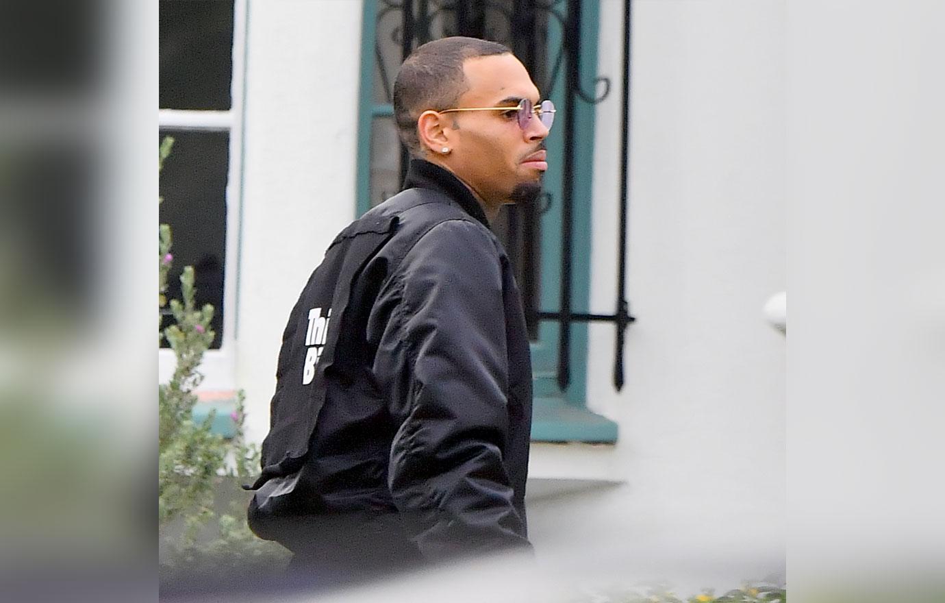 EXCLUSIVE: Chris Brown heads to a friend&#8217;s house in studio city