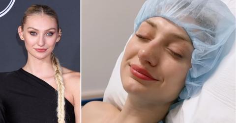 Composite photo of Cameron Brink on the red carpet and Cameron Brink in the hospital.