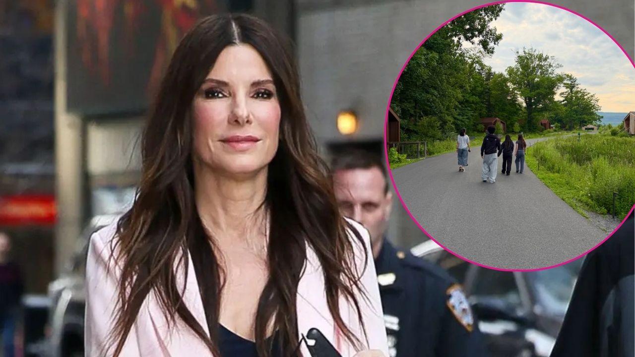 Split photo of Sandra Bullock & Her Sister & Her Children