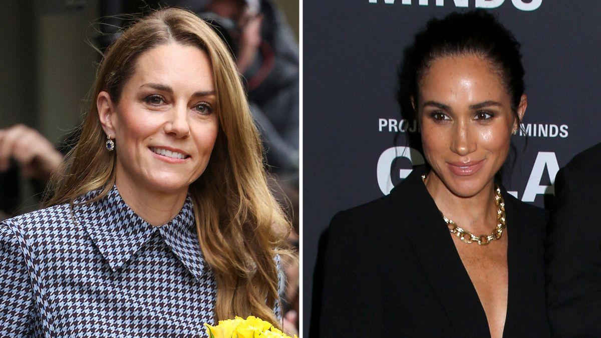 Split photo of Kate Middleton and Meghan Markle.