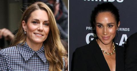 Split photo of Kate Middleton and Meghan Markle.