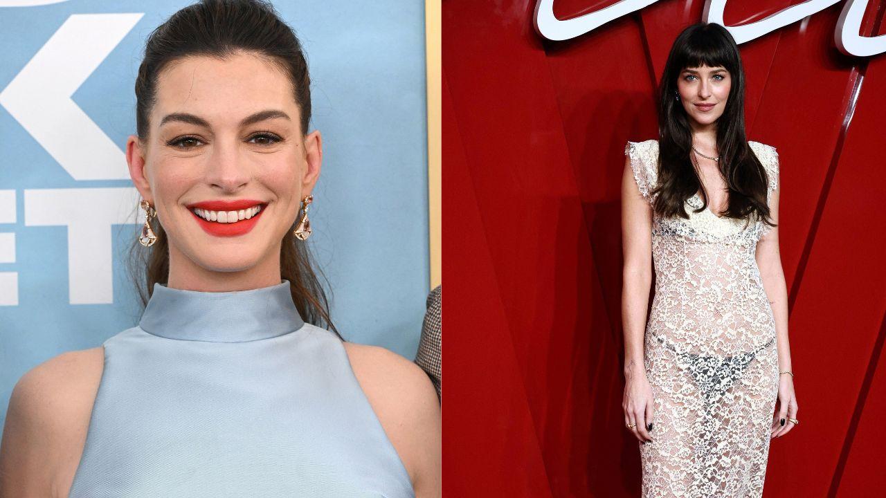 Split Image Anne Hathaway and Dakota Johnson