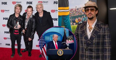 image split of Green Day, Donald Trump and bad bunny