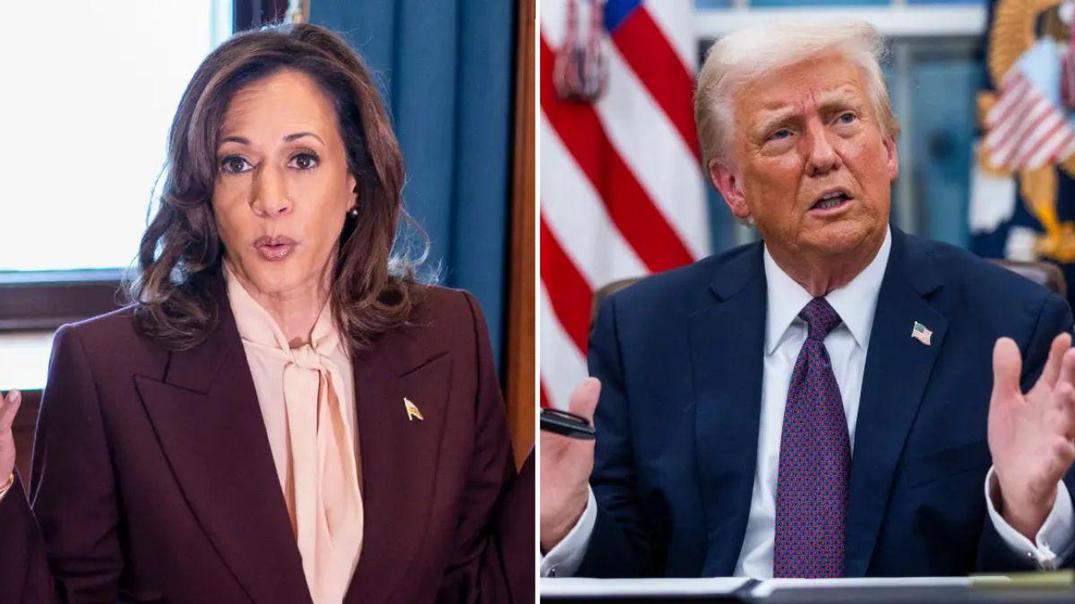 Photo of Donald Trump took shots at Kamala Harris last month during a swearing-in ceremony.