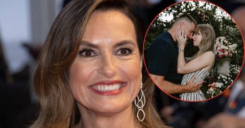Image of Mariska Hargitay, and (inset) Travis Kelce and Taylor Swift.