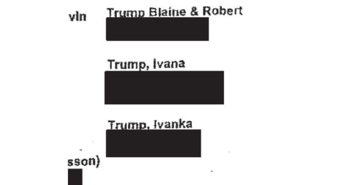 image of Donald Trump's first wife, Ivana, and daughter Ivanka Trump were named in Jeffrey Epstein's contact list. 
