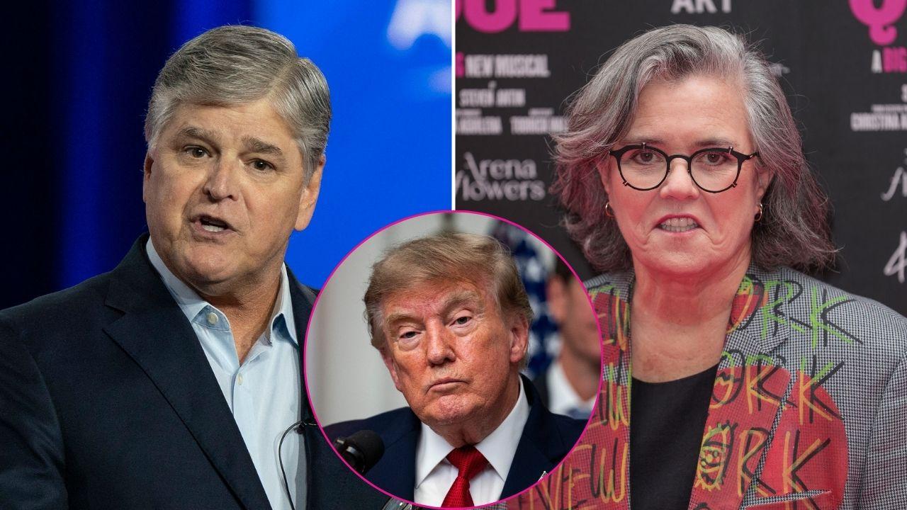 Composite photo of Sean Hannity, Rosie O'Donnell and Donald Trump.