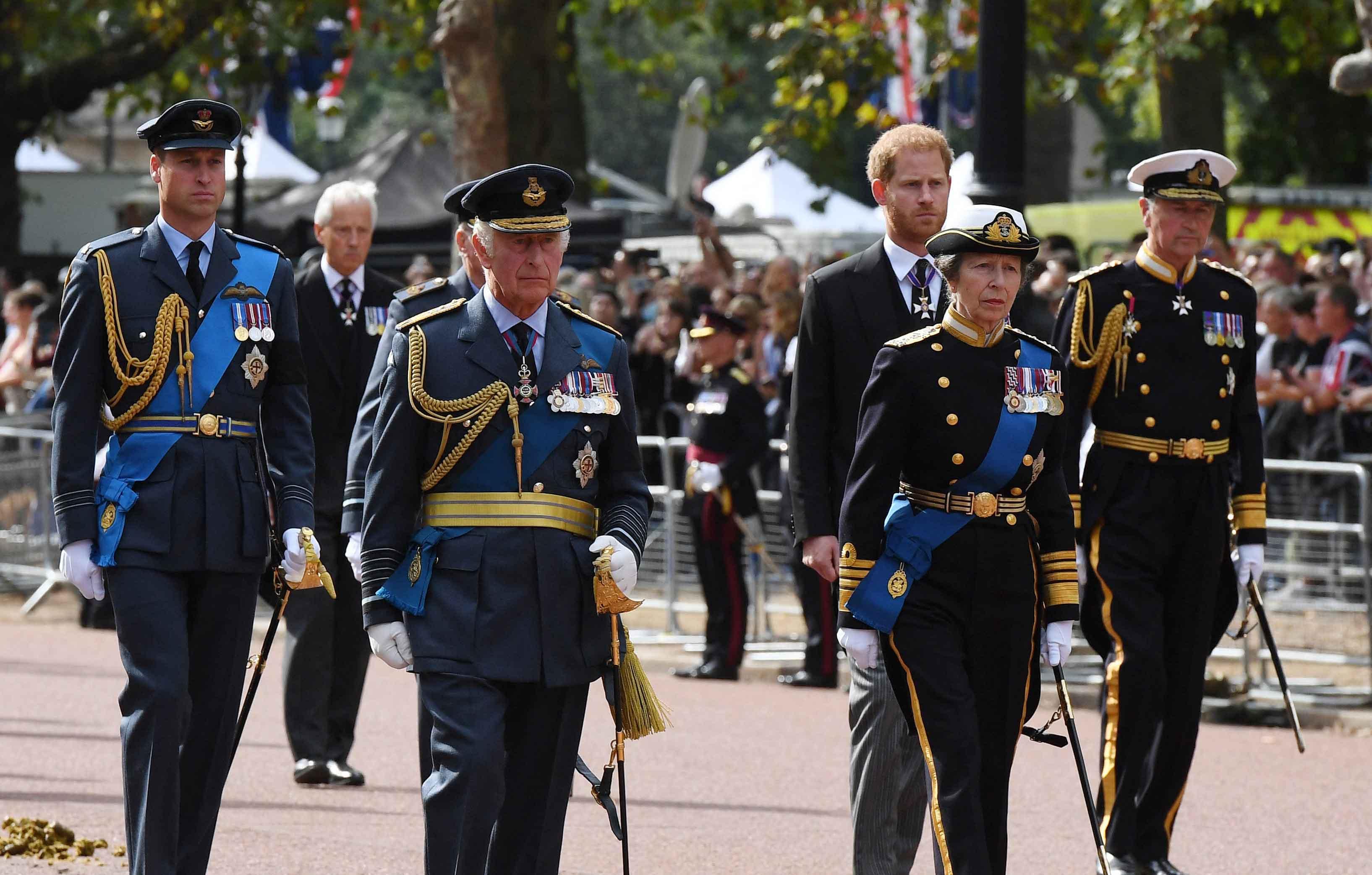 prince william prince harry walk side by side queen elizabeth iis coffin during procession