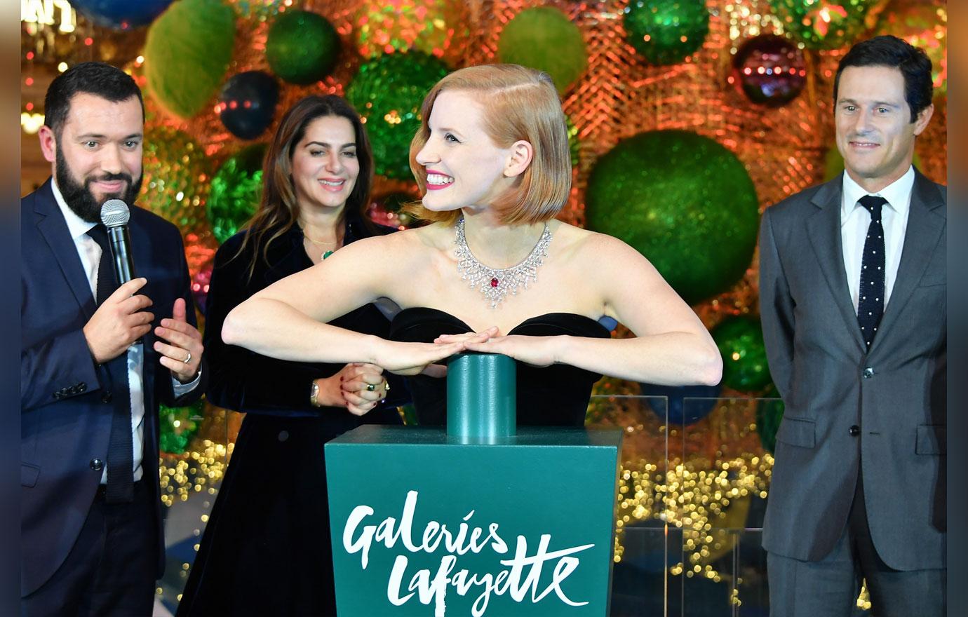 Jessica chastain piaget holiday decorations paris store 5