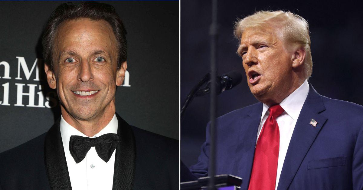 Composite photo of Seth Meyers and Donald Trump