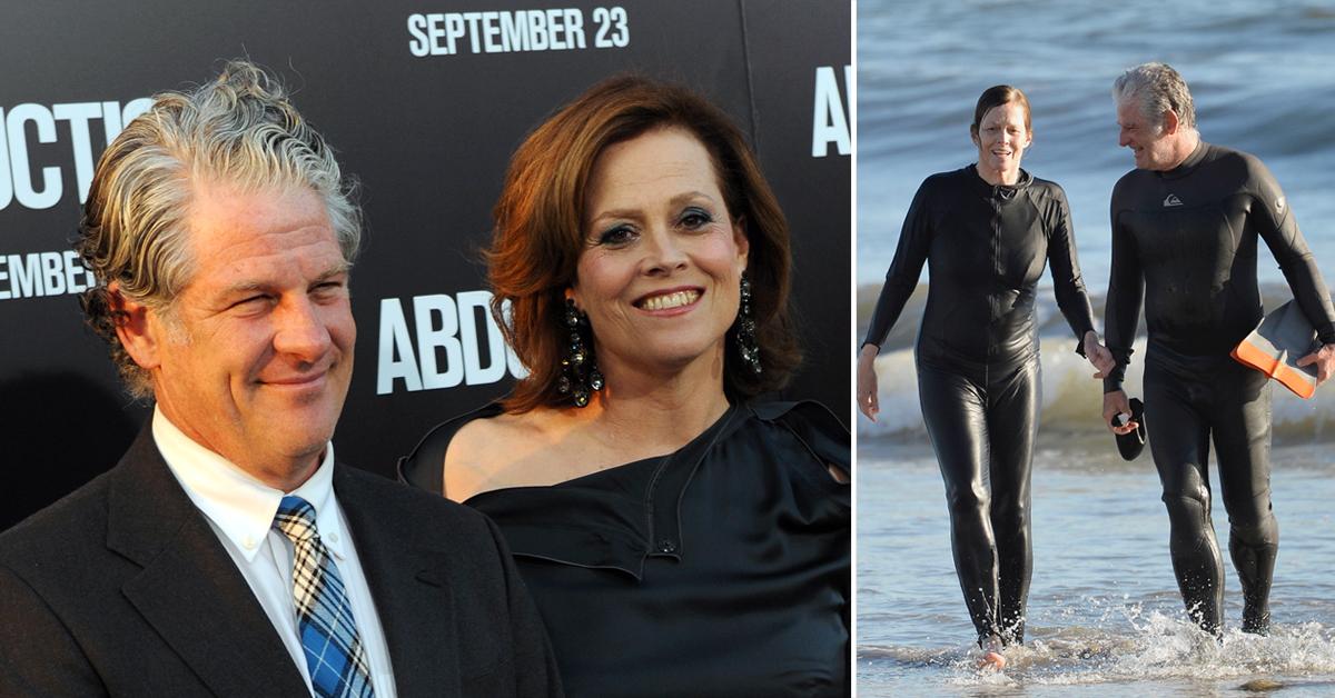 Sigourney Weaver And Jim Simpson In The Surf 