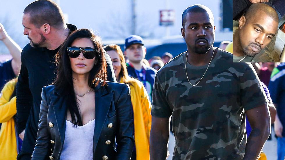Kim Kardashian and Kanye West arrive for the Super Bowl XLIX