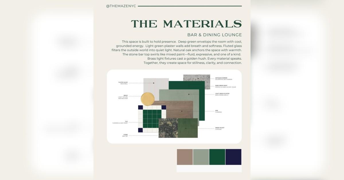 the maze bar and dining lounge materials