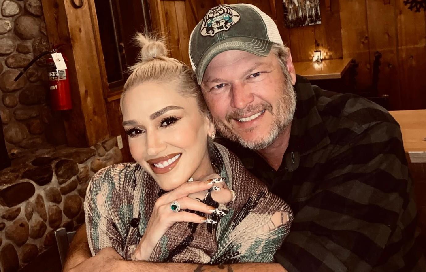 gwen stefani smiles th birthday husband blake shelton photo