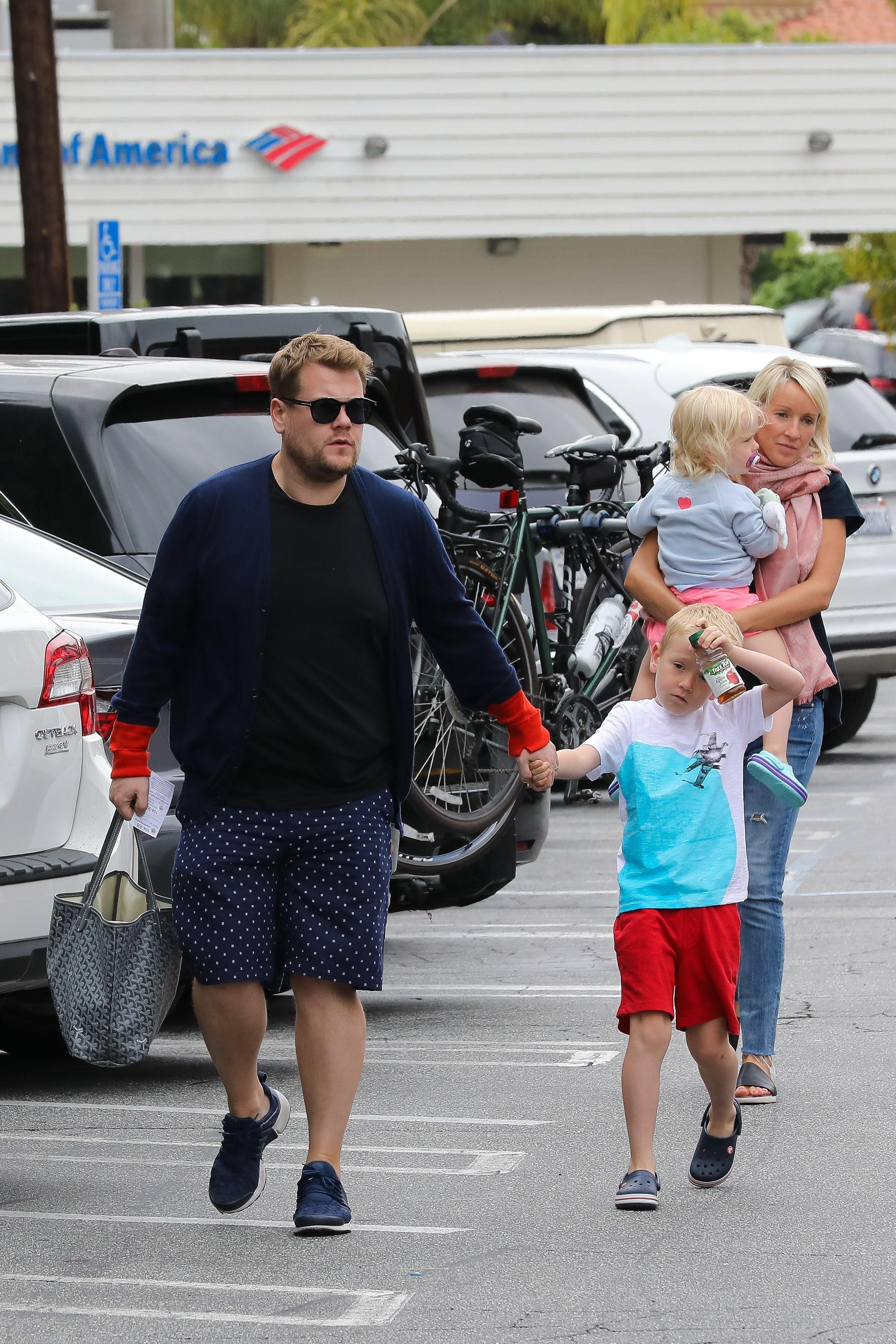 James Corden and his family have breakfast