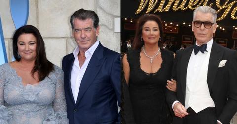 Composite photos of Pierce Brosnan and Keely Shaye Smith