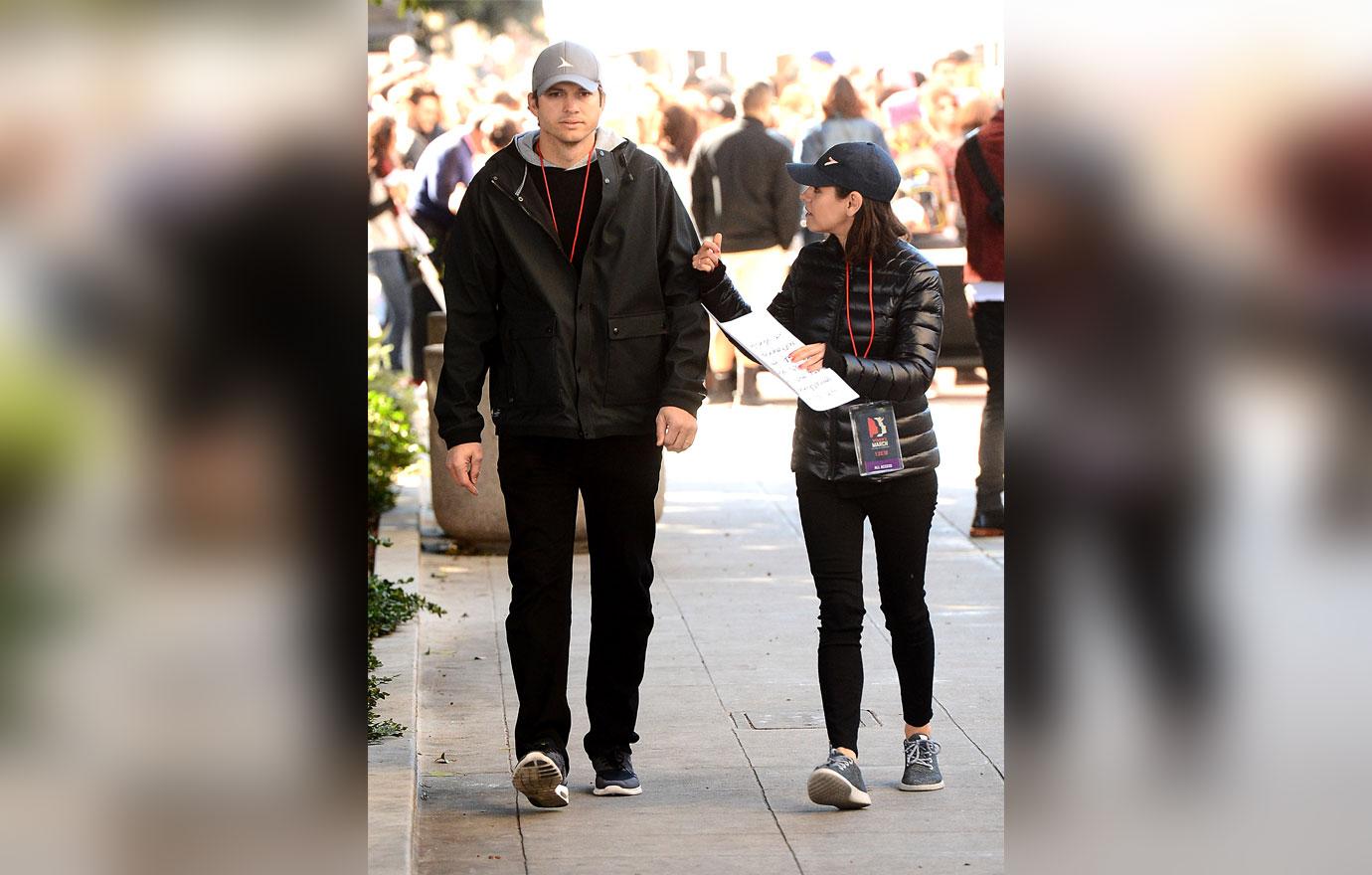 Mila Kunis and Ashton Kutcher At The LA Womens March