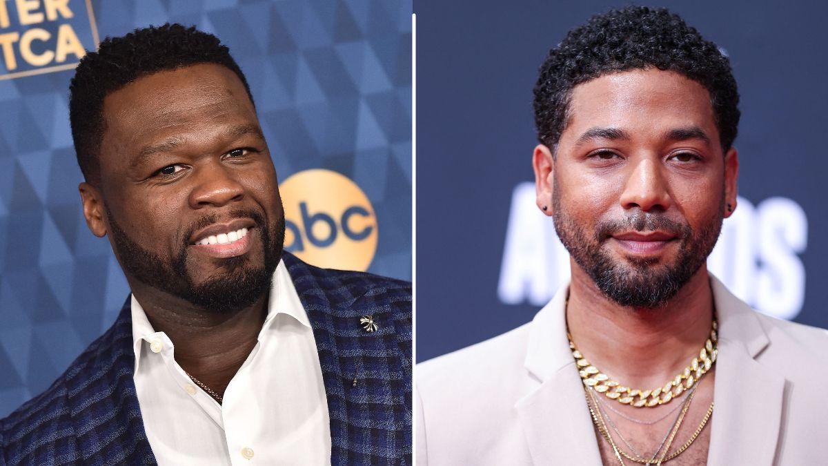 Split photo of 50 Cent and Jussie Smollett