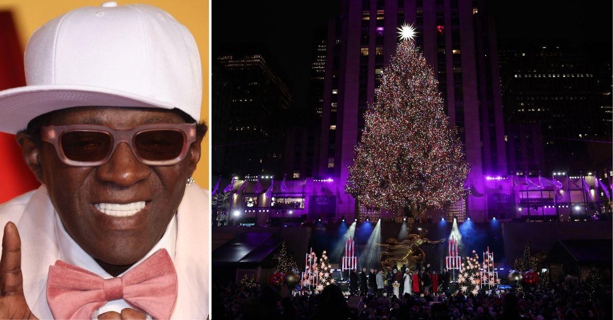 Composite photo of Flavor Flav and the Rockefeller Christmas tree. 