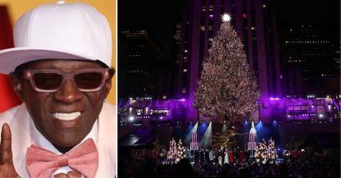 Composite photo of Flavor Flav and the Rockefeller Christmas tree.