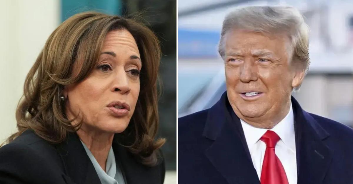 Photo of Kamala Harris; picture of Donald Trump.