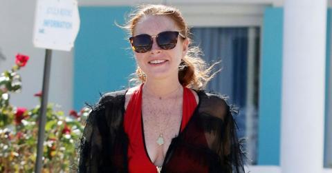 Lindsay Lohan Sexy Red Swimsuit Mykonos Pics Long