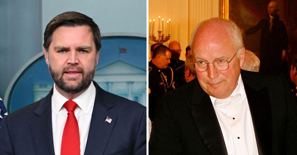 split image of J.D. Vance and Dick Cheney