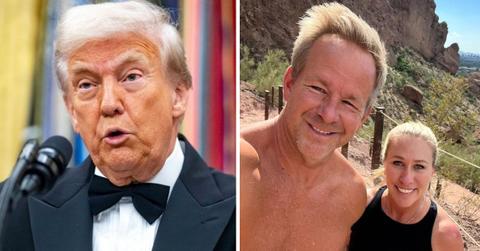 split photo of donald trump and brian glenn with marjorie taylor greene