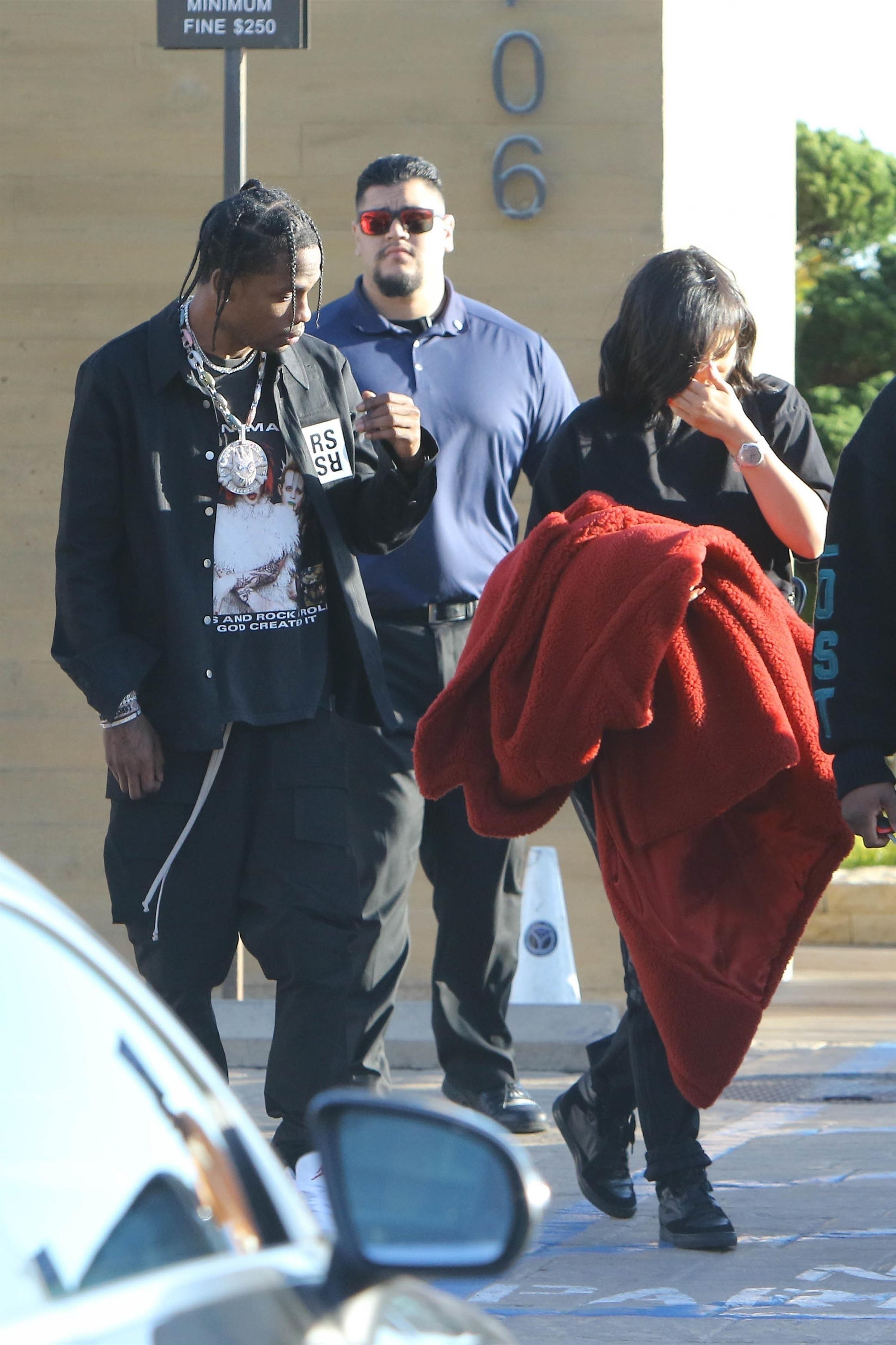 New parents Kylie Jenner and Travis Scott leave after lunch at Nobu